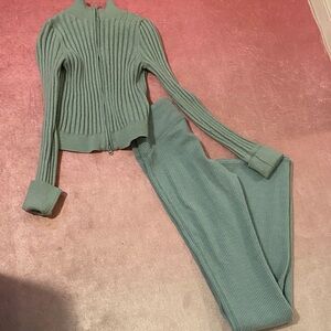 Stylish Green Ribbed Knit Jumpsuit